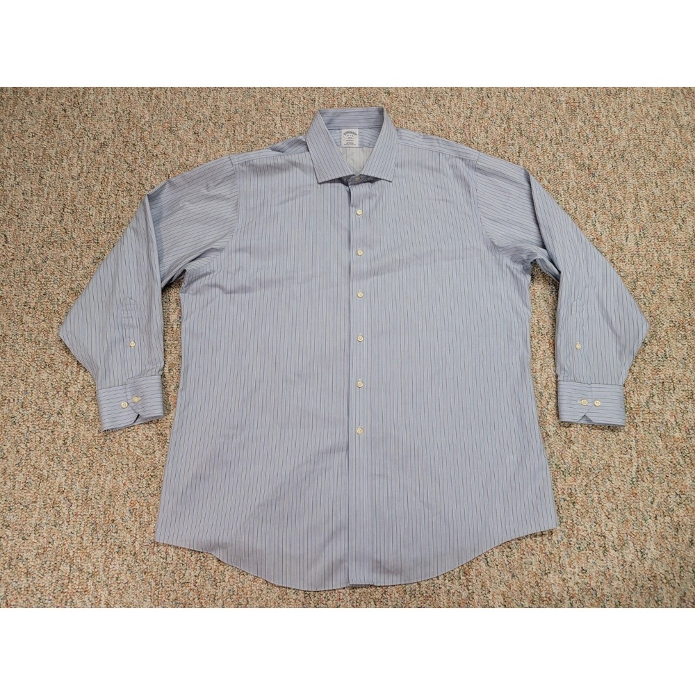 Brooks‎ Brothers Shirt Mens 18 4/5 Blue Regent Fit Striped Non-Iron Button Up